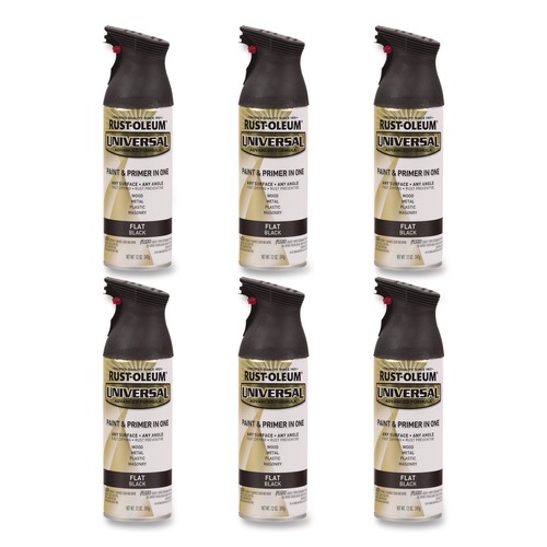 Paint | Rust-Oleum 245198 Universal Premium Spray Paint, Flat Black, 12 oz Aerosol Can, 6/Carton image number 0