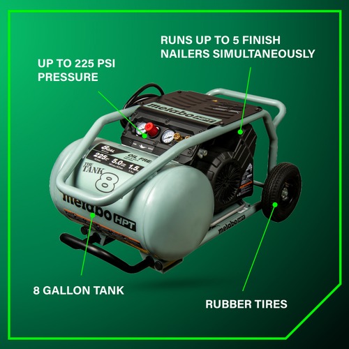Metabo HPT THE TANK 1.5 HP 8 Gallon Oil-Free Trolley Air