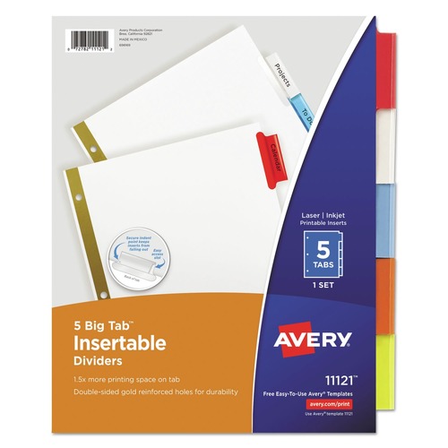 July Member-Exclusive Offer Save 10% off on One Item | Avery 11121 Big Tab 11 in. x 8.5 in. 5-Tab Double-Sided Gold Edge Reinforcing Insertable Dividers - Assorted Tabs/White (1-Set) image number 0
