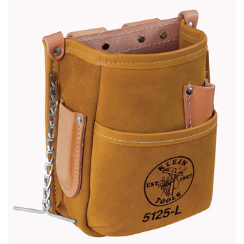 TOOL BELTS | Klein Tools 5-Pocket Leather Tool Pouch with Chain Tape Thong - 5125L