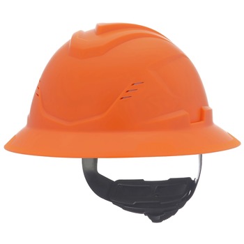 PROTECTIVE HEAD GEAR | MSA V-Gard C1 Hi-Viz Fas-Trac III Full Brim Vented Hard Hat - Orange - 10215833