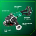 Metabo HPT Clearance | Metabo HPT G3612DVEQ6M 36V MultiVolt Lithium-Ion Brushless Variable Speed Slide Switch 4-1/2 in. Disc Angle Grinder (Tool Only) image number 6