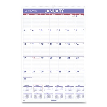 AT-A-GLANCE 12 Month: Jan 2026 to Dec 2026 20 in. x 30 in. Monthly Wall Calendar with Ruled Daily Blocks - White Sheets - PM4-28