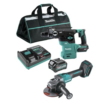 Makita 40V max XGT Brushless Lithium-Ion 1‑3/16 in. Cordless SDS‑Plus Rotary Hammer and 4‑1/2 in./5 in. Angle Grinder Kit Virtual Bundle (4 Ah) - GRH08M1GAG01Z-BNDL
