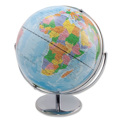 July Member-Exclusive Offer Save 10% off on One Item | Advantus 30502 12 in. Full-Meridian Globe with Blue Oceans and Silver-Toned Metal Desktop Base image number 0