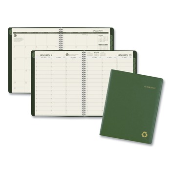 AT-A-GLANCE 12-Month: Jan 2026 to Dec 2026 11 in. x 8.25 in. Recycled Weekly Vertical-Column Format Appointment Book - Green Cover - 70950G60