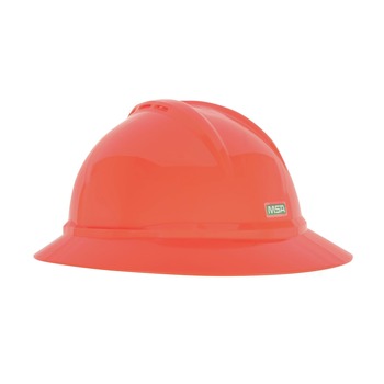 HARD HATS | MSA V-Gard 500 Hi-Viz 4 Point Fas-Trac III Vented Hat - Orange - 10167921