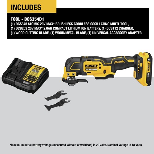 Dewalt 20V MAX ATOMIC Brushless Lithium Ion Cordless Oscillating Multi Tool Kit 2 Ah DCS354D1