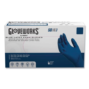 Ammex 11.6 in. Long 13 mil Powder-Free Latex Exam Gloves - Medium/Blue (500/Carton) - GPLHD84100