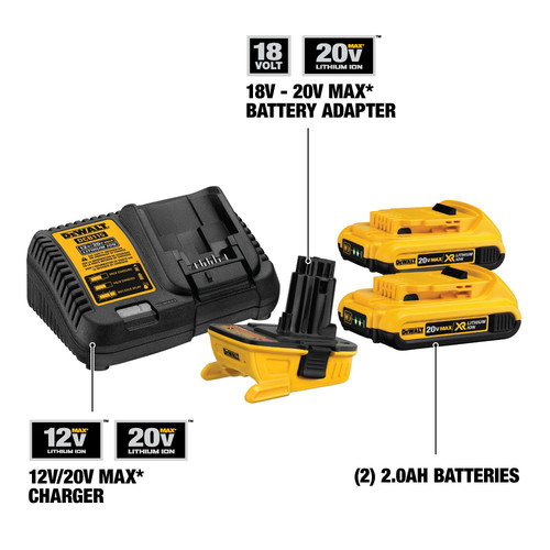 Dewalt 20V MAX Lithium Ion Battery Charger Adapter Kit for 18V Cordless Tools with 2 Batteries 2 Ah DCA2203C