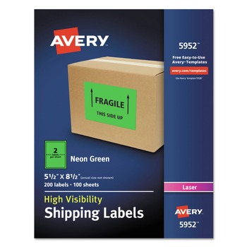 Avery 05952 5.5 in. x 8.5 in. High-Visibility Permanent Laser ID Labels - Neon Green (100/Box)