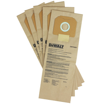 DUST COLLECTION BAGS AND FILTERS | Dewalt DWV9401 Paper Bag for DEWALT Dust Extractors (5-Pack)