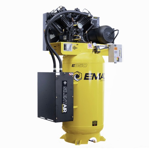 Stationary Air Compressors | EMAX ES10V080V1K Silent Air Industrial 10 HP 80 gal. 38 CFM 1-Phase Vertical Electric Air Compressor with EFKIT008AWBS Maintenance Kit image number 0