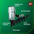 Air Framing Nailers | Metabo HPT NR83A5(S)M 21-Degree 3-1/4 in. Plastic Collated Round Head Framing Nailer Without Depth Adjustment image number 4