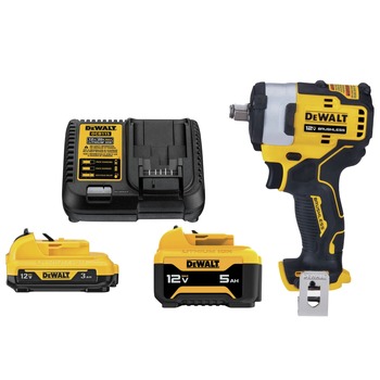 Dewalt 12V MAX XTREME Brushless 1/2 in. Cordless Impact Wrench with 2-Piece Lithium-Ion Batteries and Charger Starter Kit Bundle (3 Ah/5 Ah) - DCF901BDCB135C-BNDL