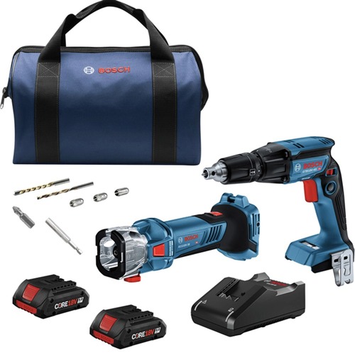 Combo Kits | Bosch GXL18V-291B25 18V Brushless Lithium-Ion 1/4 in. Cordless Hex Screwgun and Cut-Out Tool Combo Kit (4 Ah) image number 0