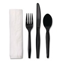  | Boardwalk BWKFKTNMWPSBLA Mediumweight Fork/Knife/Napkin/Spoon 4-Piece Plastic Cutlery Kit - Black (250/Carton) image number 1