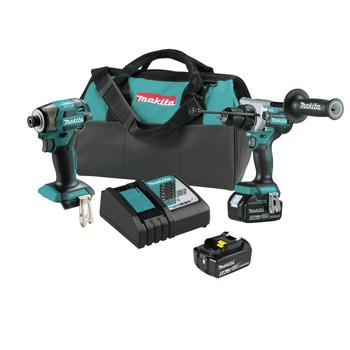 COMBO KITS | Makita 18V LXT Brushless Lithium‑Ion 1/2 in. Cordless Hammer Drill Driver and 4-Speed Impact Driver Combo Kit with 2 Batteries (5 Ah) - XT297T