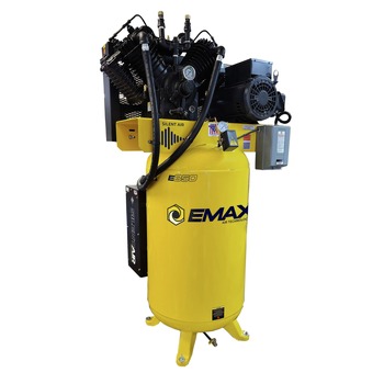PRODUCTS | EMAX E350 Series 7.5 HP 80 gal. Industrial 2 Stage V4 Pressure Lubricated Single Phase 31 CFM @100 PSI Patented SILENT Air Compressor - ES07V080V1