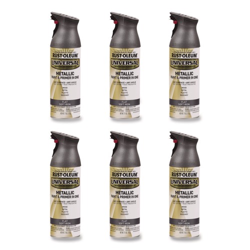 Paint | Rust-Oleum 271473 Universal Premium Spray Paint, Flat Iron, 12 oz Aerosol Can, 6/Carton image number 0