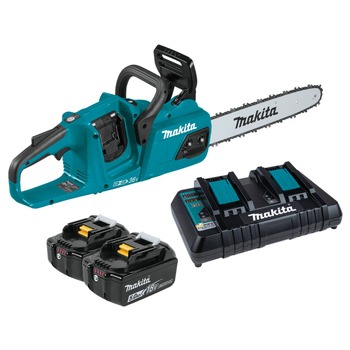 CHAINSAWS | Makita 18V X2 (36V) LXT Brushless Lithium-Ion 14 in. Cordless Chain Saw Kit with 2 Batteries (5 Ah) - XCU07PT