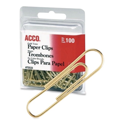 July Member-Exclusive Offer Save 10% off on One Item | ACCO A7072533 No. 2 Smooth Gold Tone Paper Clips - Gold (50/Box) image number 0