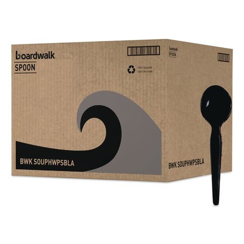  | Boardwalk BWKSOUPHWPSBLA Heavyweight Polystyrene Soup Spoons - Black (1000/Carton) image number 0