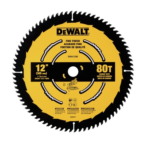 Circular Saw Blades | Dewalt DWA11280 12 in. 80T Tungsten Carbide-Tipped Steel Fine Finish Circular Saw Blade image number 0