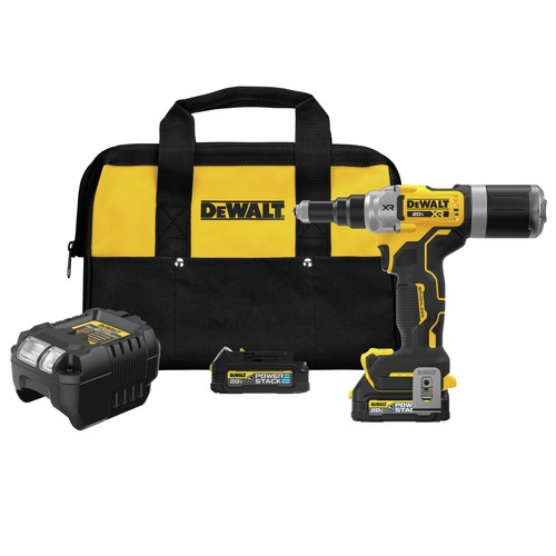 Paint and Body | Dewalt DCF414GE2 20V MAX XR Brushless Lithium-Ion 1/4 in. Cordless Rivet Tool Kit with 2 POWERSTACK Batteries (1.7 Ah) image number 0