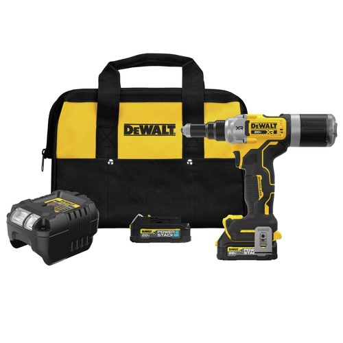 National Tradesmen Day Sale | Dewalt DCF414GE2 20V MAX XR Brushless Lithium-Ion 1/4 in. Cordless Rivet Tool Kit with 2 POWERSTACK Batteries (1.7 Ah) image number 0