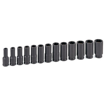 HAND TOOLS | Grey Pneumatic 13-Piece 3/8 in. Drive 6-Point Metric Deep Magnetic Impact Socket Set - 1213MDG