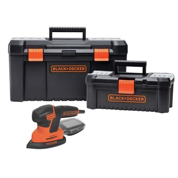 TOOL STORAGE | Black & Decker 1.2 Amp MOUSE Electric Corded Detail Sander with 19 in. and 12 in. Tool Box Bundle - BDST60129AEV