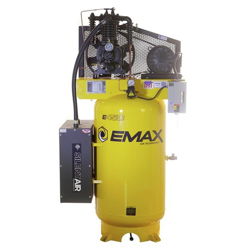 Stationary Air Compressors | EMAX ESP05V080I3 5 HP 80 Gallon 2-Stage 3-Phase Industrial Inline Pressure Lubricated Solid Cast Iron Pump 19 CFM at 100 PSI Plus SILENT Air Compressor image number 0