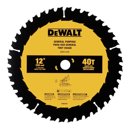 Circular Saw Blades | Dewalt DWA11240 12 in. 40T Tungsten Carbide-Tipped Steel General Purpose Circular Saw Blade image number 0