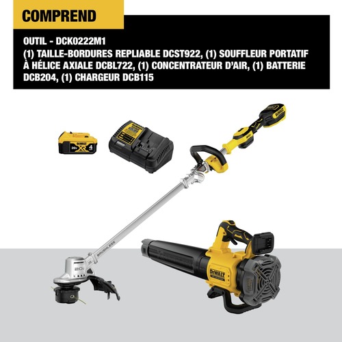 Factory Reconditioned Dewalt 20V MAX XR Brushless Lithium Ion 14 in. Cordless Folding String Trimmer Handheld Blower Combo Kit 4 Ah DCKO222M1R
