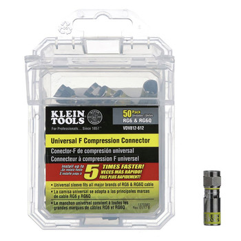 POWER TOOL ACCESSORIES | Klein Tools 50-Piece Professional Grade Universal F RG6/6Q Compression Connectors with Universal Sleeve Technology - VDV812-612
