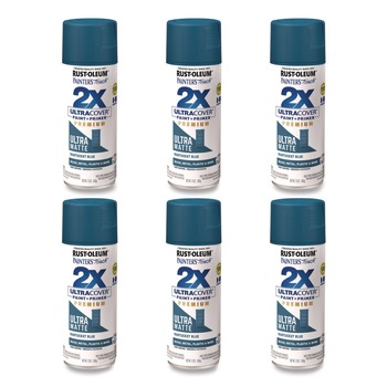 Rust-Oleum Painter's Touch 2X Ultra Cover Spray Paint, Ultra Matte Blue, 12 oz Aerosol Can, 6/Carton - 331188