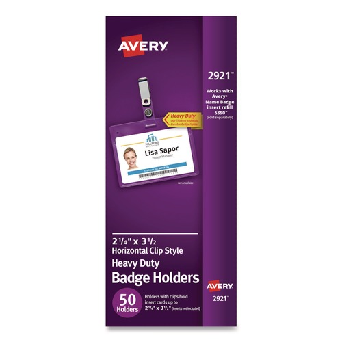  | Avery 2921 2-1/4 in. x 3-1/2 in. Secure Horizontal Top Clip-Style Badge Holders - Clear (50/Box) image number 0