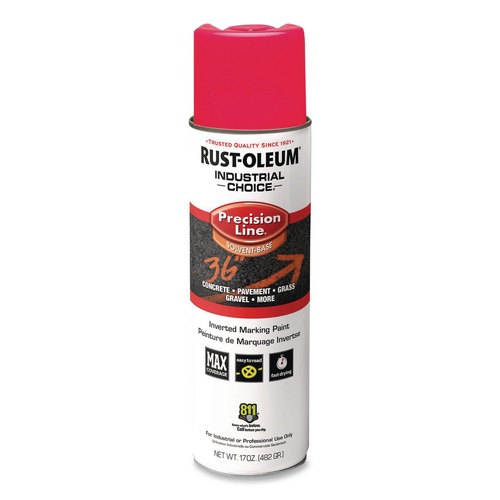 Paint | Rust-Oleum 1661838V Industrial Choice 17 oz. Aerosol Can Solvent-Based Precision Line Marking Paint - Flat Fluorescent Pink (12/Carton) image number 0