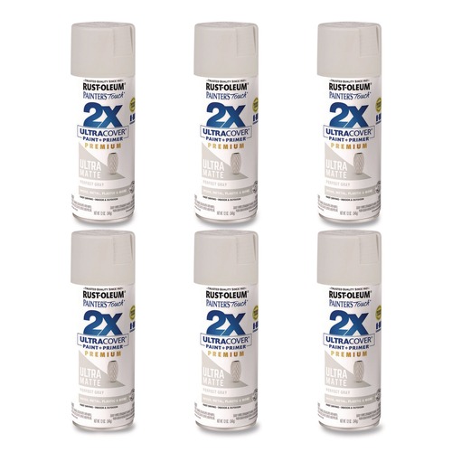 Paint | Rust-Oleum 331184 Painter's Touch 2X Ultra Cover Spray Paint, Ultra Matte Gray, 12 oz Aerosol Can, 6/Carton image number 0