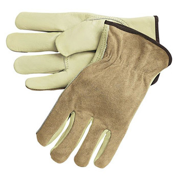 SAFETY EQUIPMENT | MCR Safety Dual Leather Industrial Gloves - Large, Cream (1-Dozen) - 3205L