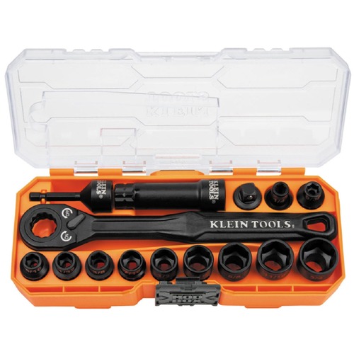 Sockets and Ratchets | Klein Tools 65400 KNECT 15-Piece Pass Through Socket Set, SAE Impact Set with MODbox Case, Sockets, Bits, Accessories and 3/8-Inch Drive Adapter image number 0