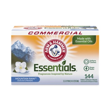 Arm & Hammer Essentials Dryer Sheets - Mountain Rain (144 Sheets/Box, 6 Boxes/Carton) - 33200-00102
