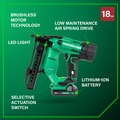 Crown Staplers | Metabo HPT N1804DAM 18V MultiVolt Brushless 18-Gauge Lithium-Ion 1/4 in. Cordless Narrow Crown Stapler Kit (2 Ah) image number 6