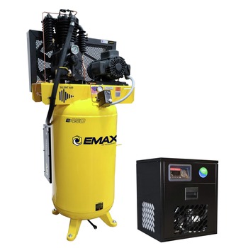 EMAX E450 Series 5 HP 80 gal. Industrial Plus 2 Stage Pressure Lubricated Single Phase 19 CFM @100 PSI Patented SILENT Air Compressor with 30 CFM Air Dryer - ESP05V080I1PK
