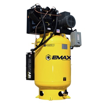 STATIONARY AIR COMPRESSORS | EMAX 7.5 HP 120 Gallon Industrial 2 Stage Single Phase Industrial V4 Pressure Lubricated Pump 31 CFM @ 100 PSI Plus SILENT Air Compressor - ESP07V120V1