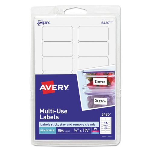 July Member-Exclusive Offer Save 10% off on One Item | Avery 05430 0.75 in. x 1.5 in. Removable Multi-Use Labels for Inkjet/Laser Printers - White (14/Sheet, 36 Sheets/Pack) image number 0