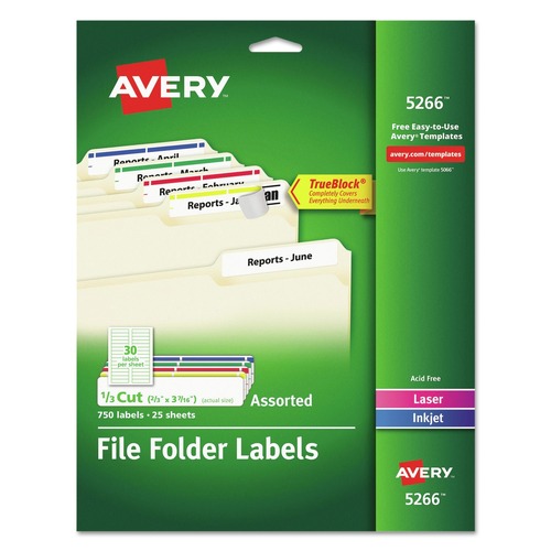 July Member-Exclusive Offer Save 10% off on One Item | Avery 05266 0.66 in. x 3.44 in. Permanent TrueBlock File Folder Labels with Sure Feed Technology - White (30/Sheet, 25 Sheets/Pack) image number 0