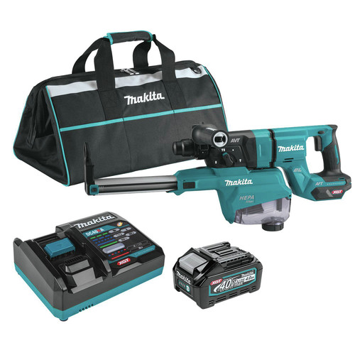 Clearance Center | Makita GRH07M1W 40V max XGT Brushless Lithium-Ion 1-1/8 in. Cordless AFT/AWS Capable Accepts SDS-PLUS Bits AVT D-Handle Rotary Hammer Kit with Dust Extractor (4 Ah) image number 0