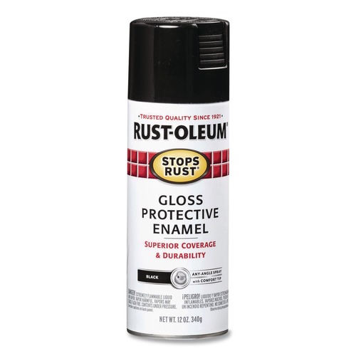 Paint | Rust-Oleum 7779830 Stops Rust 12 oz. Aerosol Can Spray Paint - Gloss Black (6/Carton) image number 0